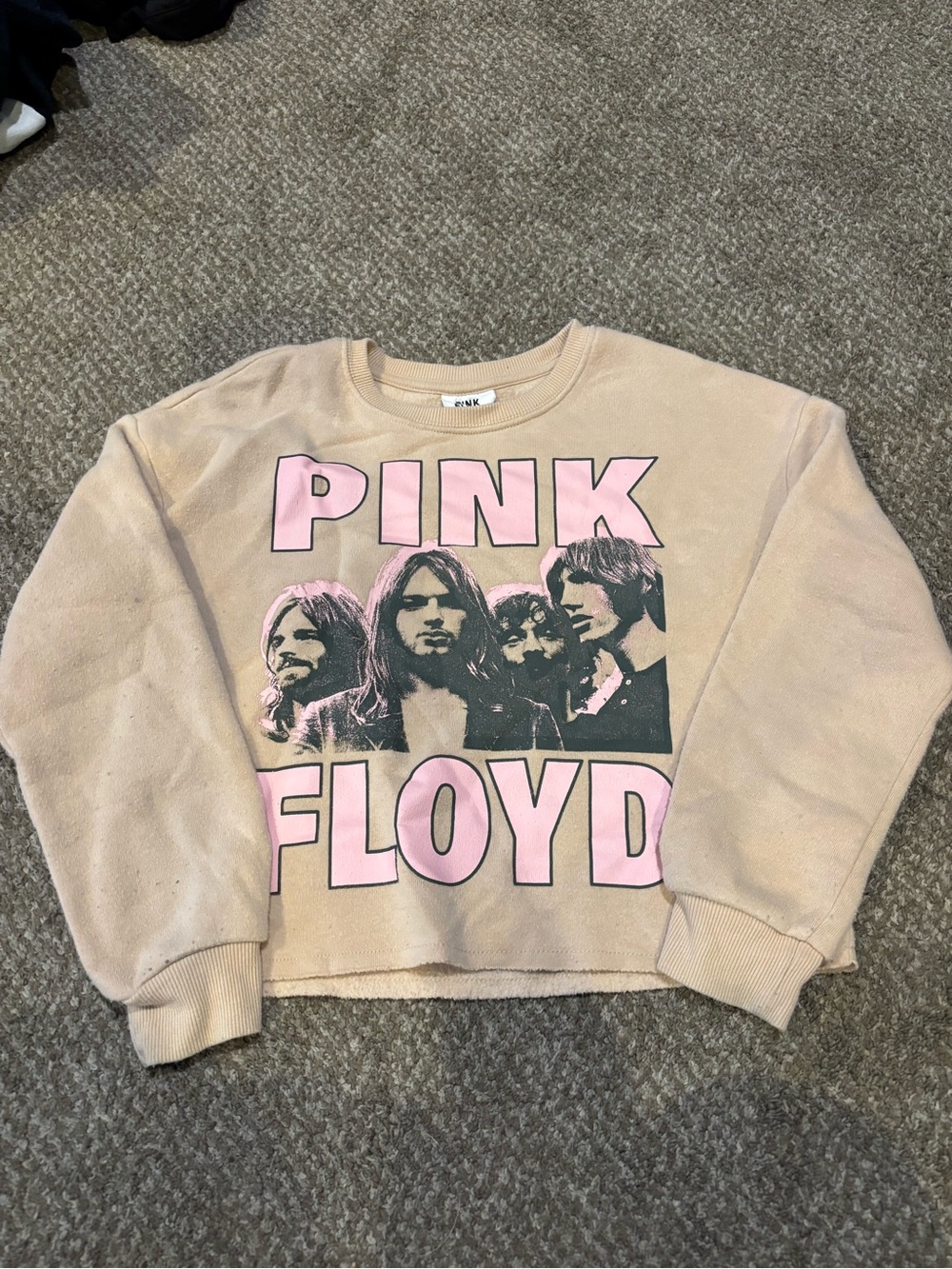 Pink Floyd Beige Crewneck Sweatshirt with Pink Band Logo